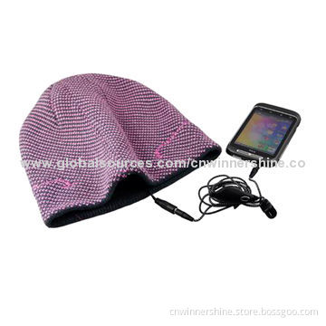 Wired audio beanie with 3.5mm audio cable for smartphones, tablets and MP3 players